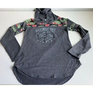 Rainforest Cafe Orlando Tropical Hoodie Tropical Print Colorful Sz S Grey